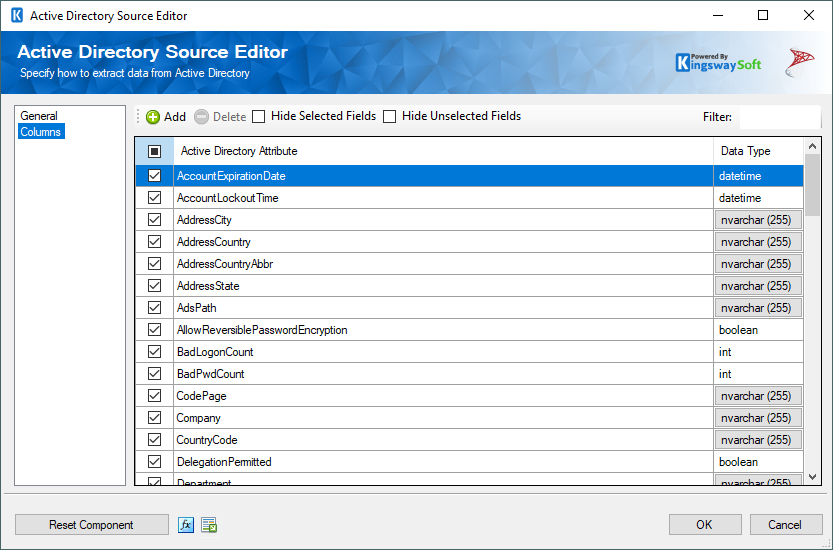 Active Directory Source Editor